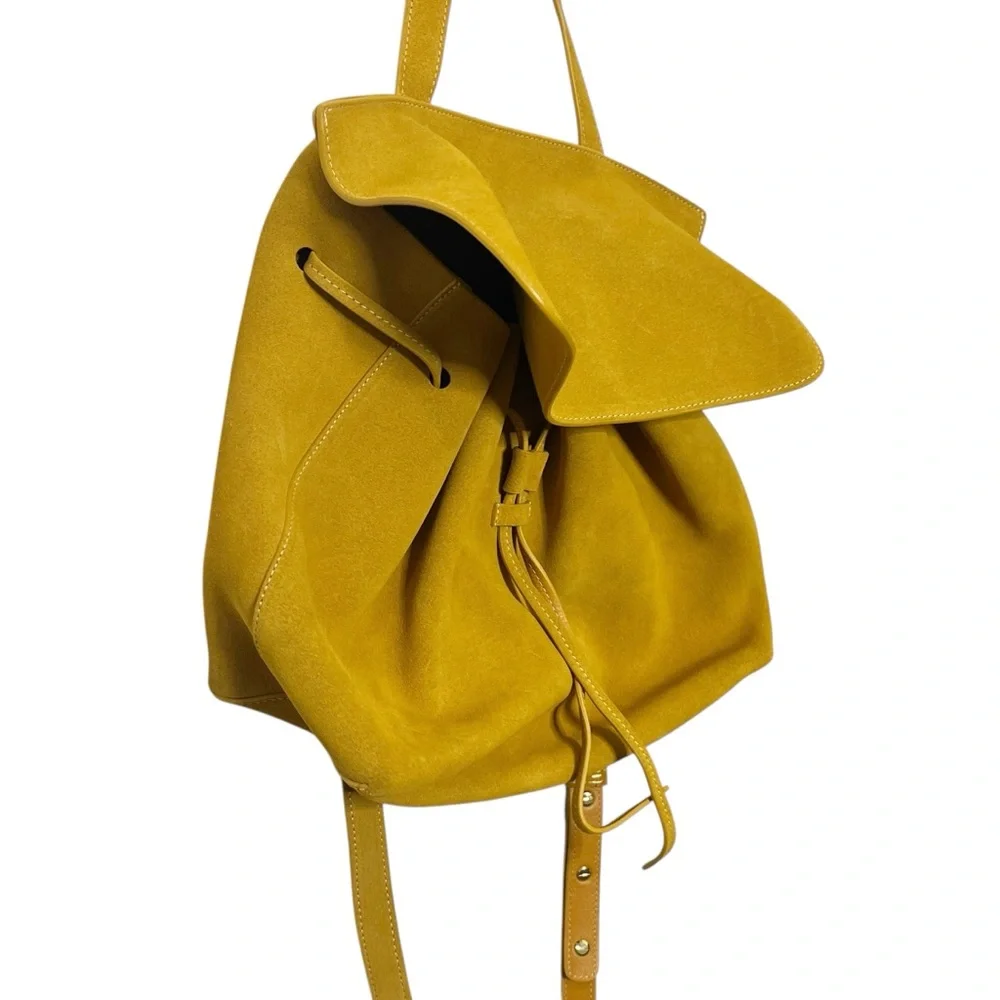 Mansur Gavriel Lady Bag Mustard Yellow Suede Structured Flap Crossbody Top Handl